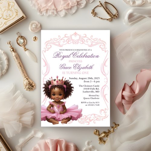 African American Princess 1st Birthday Invitation