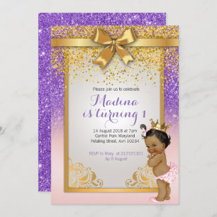 African American Princess 1st birthday invitations