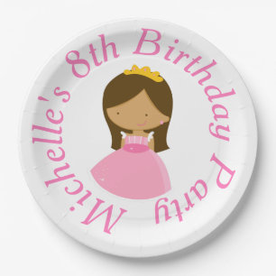 African American Princess and Dragon Birthday Paper Plates