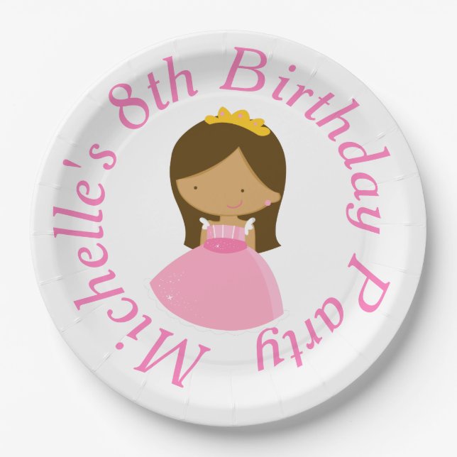 African American Princess and Dragon Birthday Paper Plates (Front)
