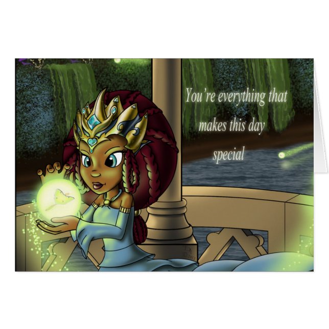 African American Princess and Lunar Moth Birthday (Front Horizontal)
