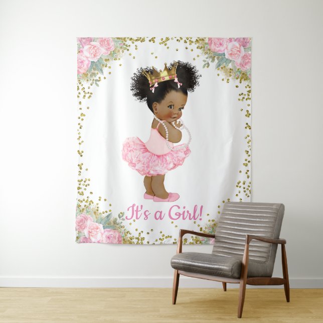 African American Princess Baby Shower Backdrop (In Situ)