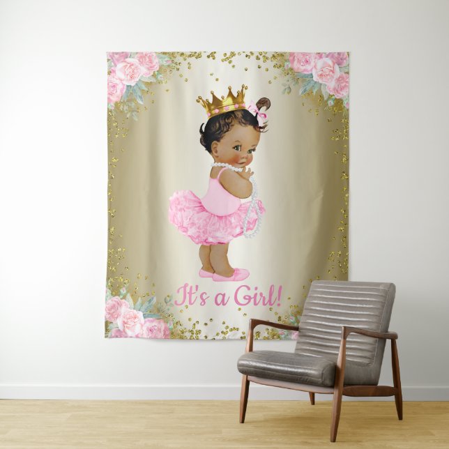 African American Princess Baby Shower Backdrop (In Situ)