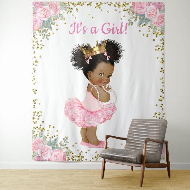 African American Princess Baby Shower Backdrop (In Situ)