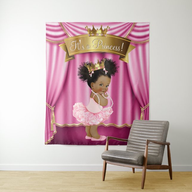 African American Princess Baby Shower Backdrop (In Situ)