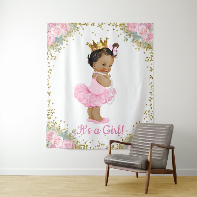 African American Princess Baby Shower Backdrop (In Situ)