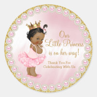 African American Princess Baby Shower Favor  Classic Round Sticker