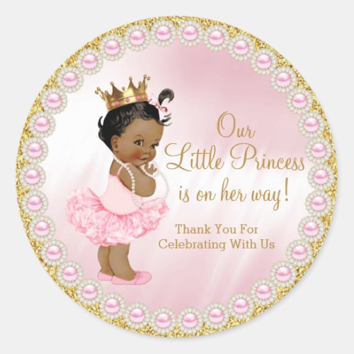 African American Princess Baby Shower Favor  Classic Round Sticker