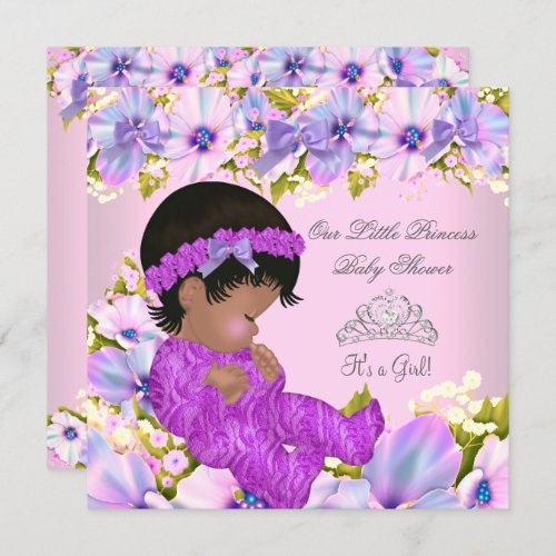 African American Princess Baby Shower Girl floral Invitation