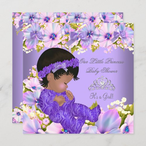 African American Princess Baby Shower Girl flower Invitation