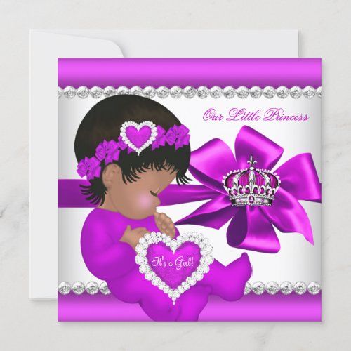 African American Princess Baby Shower Girl Pink Invitation