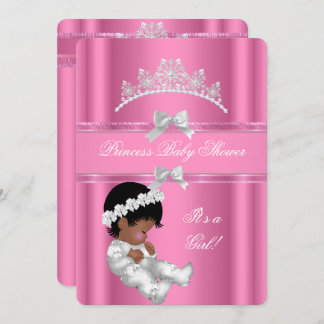African American Princess Baby Shower Girl Pink Invitation