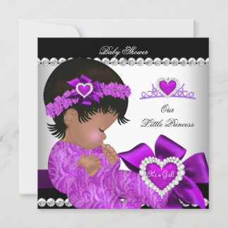 African American Princess Baby Shower Girl Purple Invitation