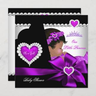 African American Princess Baby Shower Girl Purple Invitation