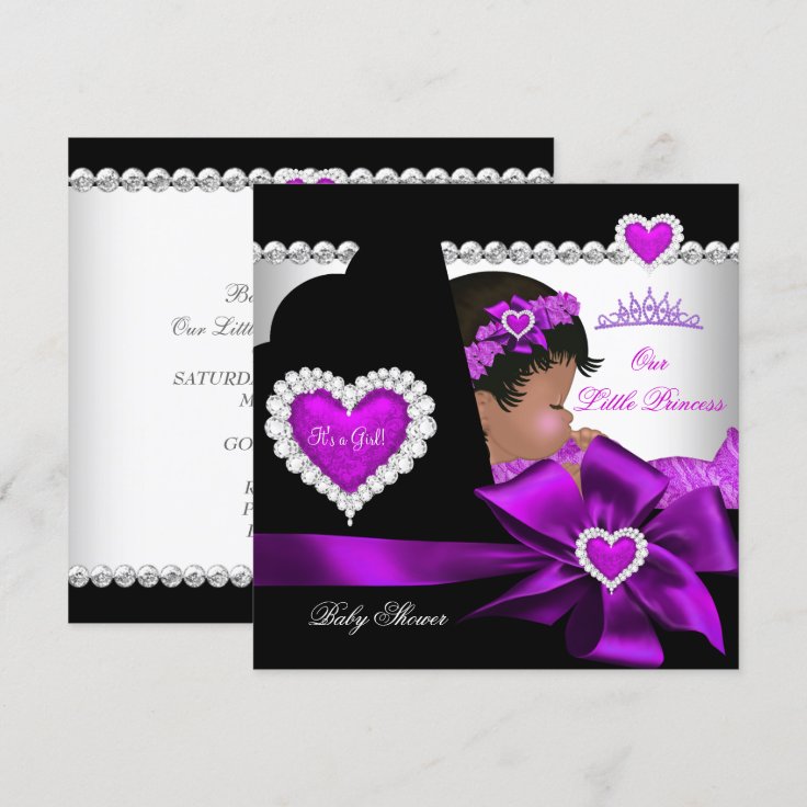 African American Princess Baby Shower Girl Purple Invitation Zazzle