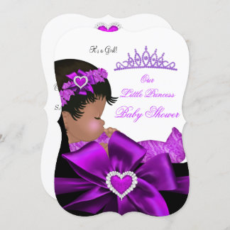 African American Princess Baby Shower Girl Purple Invitation