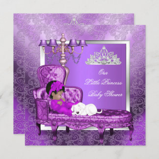 African American Princess Baby Shower Girl Purple Invitation