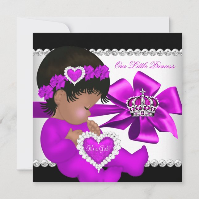 African American Princess Baby Shower Girl Purple Invitation (Front)
