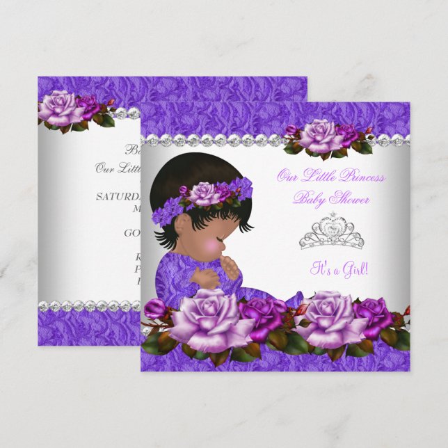 African American Princess Baby Shower Girl Rose 3 Invitation (Front/Back)