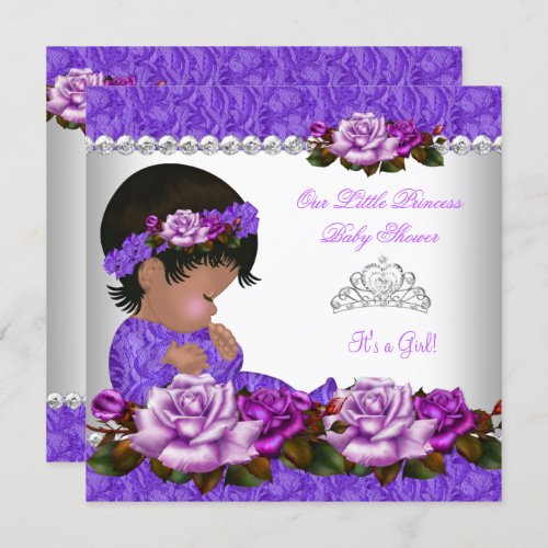 African American Princess Baby Shower Girl Rose 3 Invitation