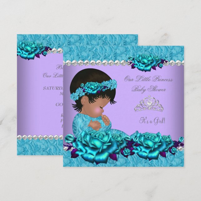 African American Princess Baby Shower Girl Rose 4a Invitation (Front/Back)