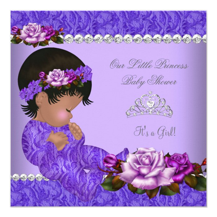 African American Princess Baby Shower Girl Rose Personalized Announcement