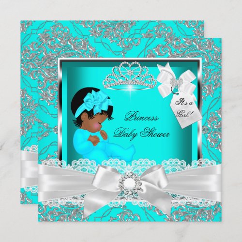 African American Princess Baby Shower Girl Teal Invitation