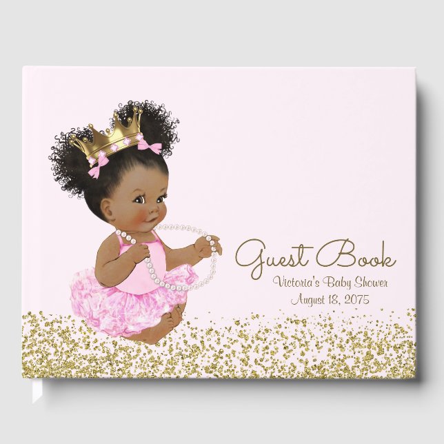 African American Princess Baby Shower Guest Book (Front)