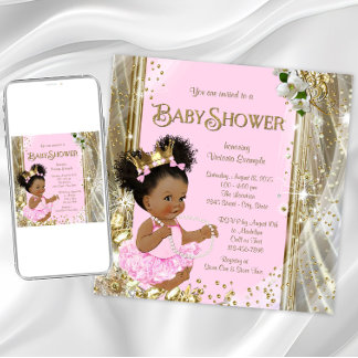 African American Princess Baby Shower Invitations