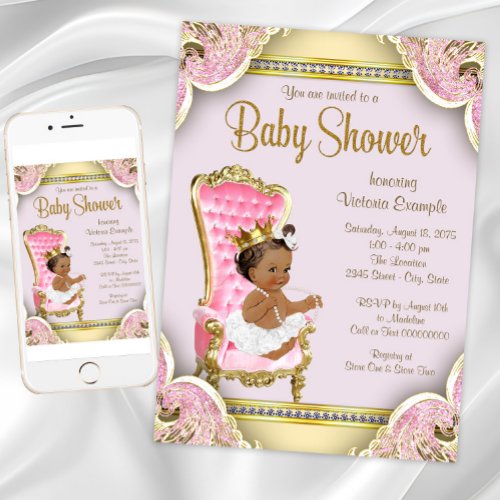 African American Princess Baby Shower Invitations