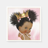 African American Princess Baby Shower Paper Napkin