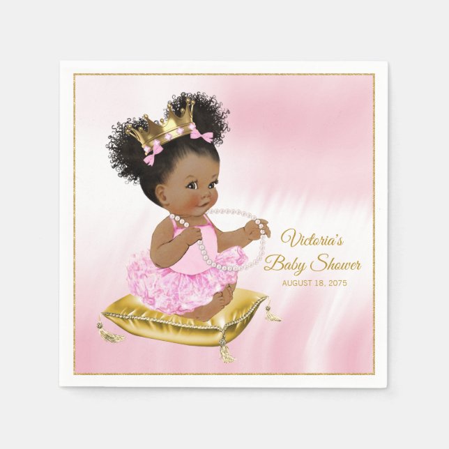 African American Princess Baby Shower Paper Napkin (Front)
