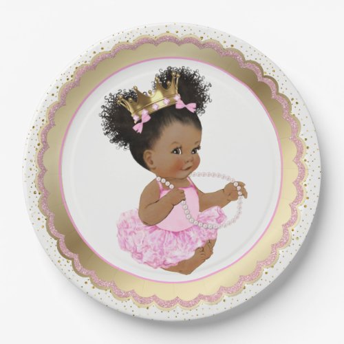 African American Princess Baby Shower Paper Plate