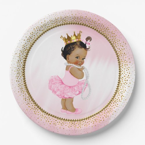 African American Princess Baby Shower Paper Plate