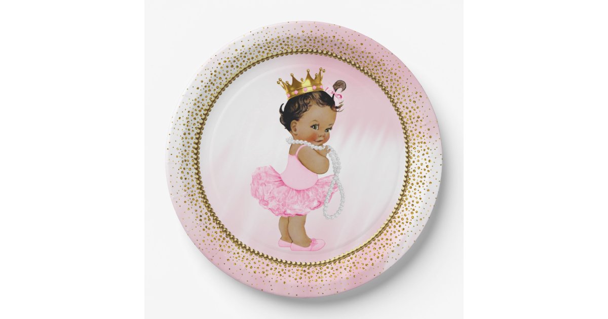 African American Princess Baby Shower Paper Plate | Zazzle