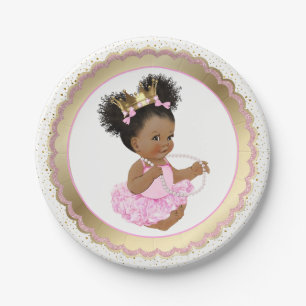 African American Princess Baby Shower Paper Plate