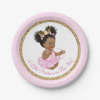 African American Princess Baby Shower Paper Plates