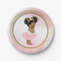 African American Princess Baby Shower Paper Plates