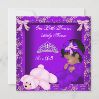 African American Princess Baby Shower Purple Invitation