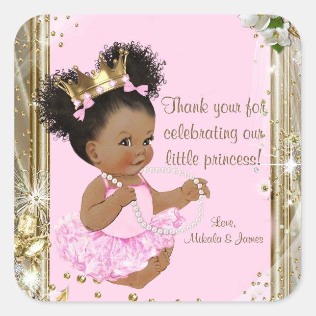 African American Princess Baby Shower Stickers (Front)
