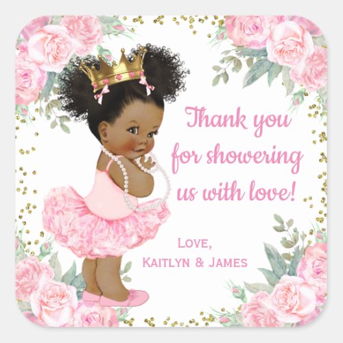 African American Princess Baby Shower Stickers
