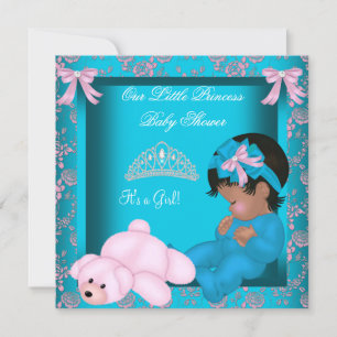 African American Princess Baby Shower Teal Pink Invitation