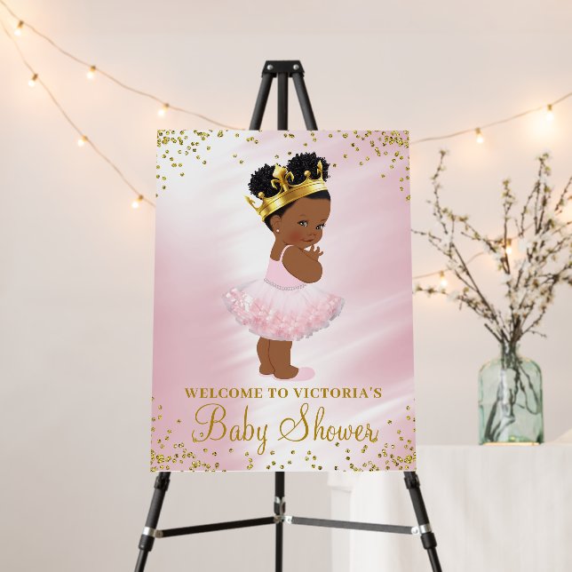 African American Princess Baby Shower Welcome Sign (In Situ (Stand))