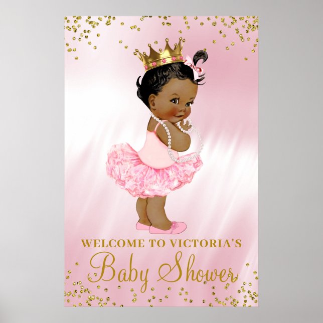 African American Princess Baby Shower Welcome Sign (Front)
