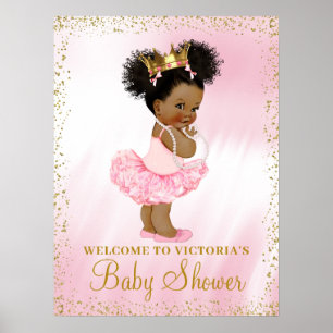 African American Princess Baby Shower Welcome Sign