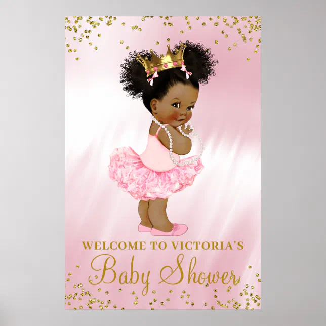 African American Princess Baby Shower Welcome Sign | Zazzle