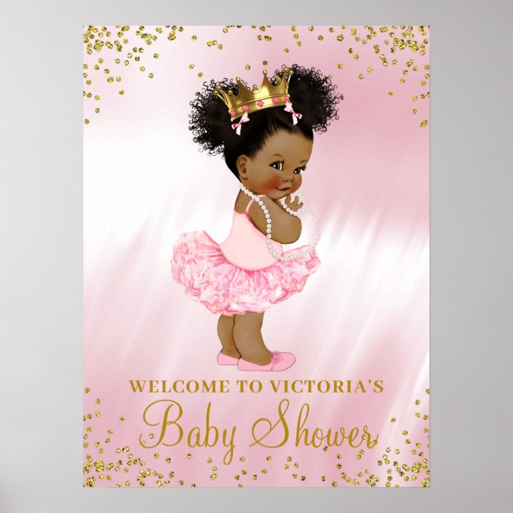 African American Princess Baby Shower Welcome Sign | Zazzle