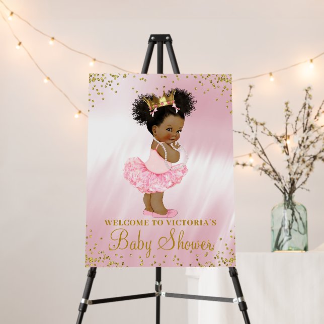 African American Princess Baby Shower Welcome Sign (In Situ (Stand))