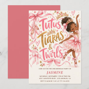 African American Princess Ballerina 2nd Birthday Invitation