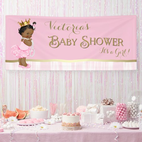 African American Princess Ballerina Baby Shower Banner